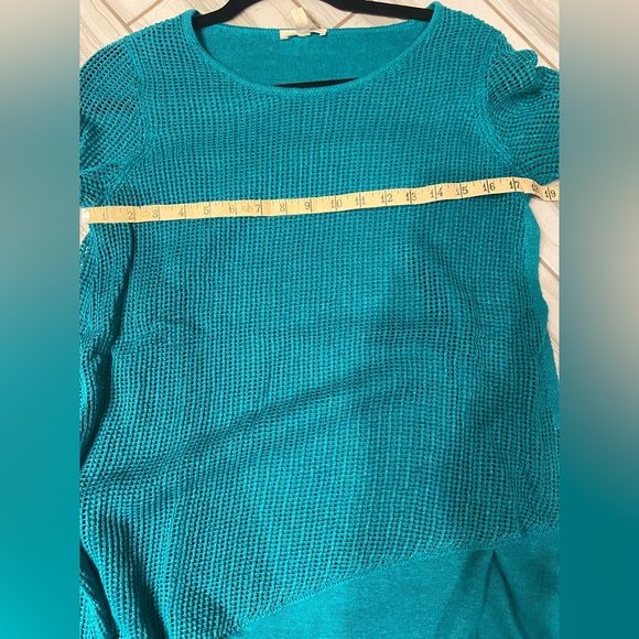 EILEEN FISHER GREEN ORGANIC LINEN ASYMMETRICAL OPEN KNIT‎ SWEATER TUNIC SIZE XS - Picture 4 of 4